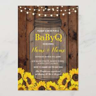 Invitación BaByQ Sunflower BBQ Baby Shower Jar Wood Invite