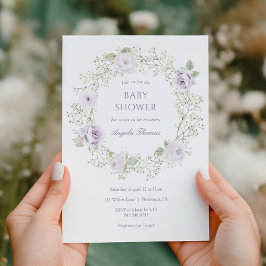 Invitación Baby's Breath and Purple Roses Baby Shower