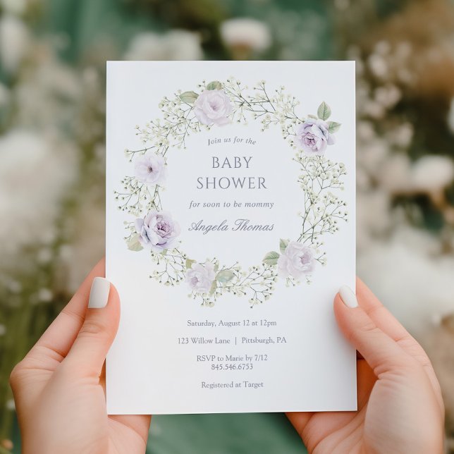 Invitación Baby's Breath and Purple Roses Baby Shower (Subido por el creador)