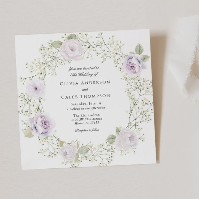 Invitación Baby's Breath and Purple Roses Wedding (Subido por el creador)