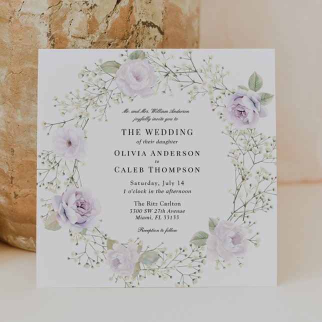 Invitación Baby's Breath and Purple Roses Wedding (Subido por el creador)