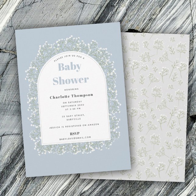 Invitación Baby's Breath Blue Boy Gypsophila Baby Shower (Baby's Breath Blue Boy Gypsophila Baby Shower Invitation)