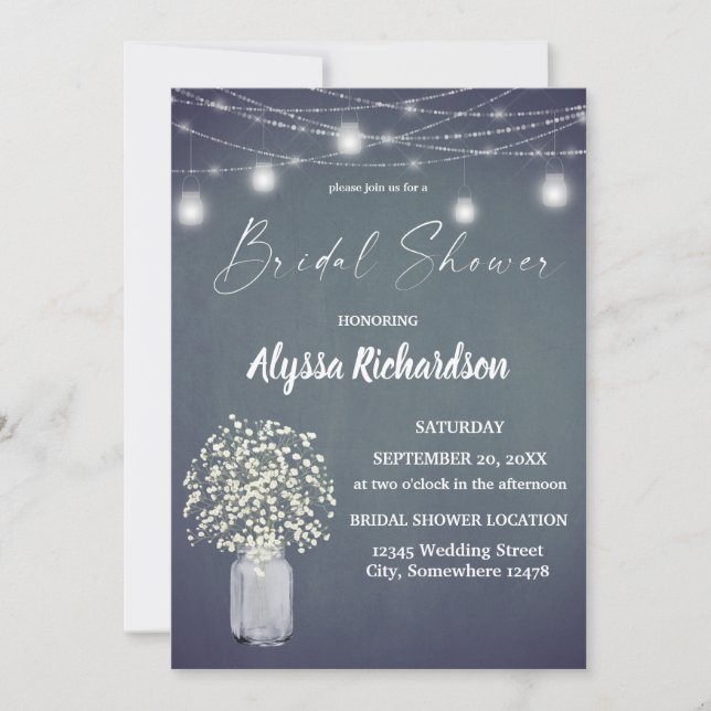 Invitación Babys Breath Chalk BG String Luces Brillantes Show (Anverso)
