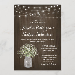 Invitación Babys Breath Mason Jar Rustic Fairy Lights Boda