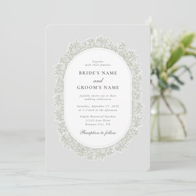 Invitación Baby's Breath Monogram Gypsophila Floral Wedding (Anverso de pie)
