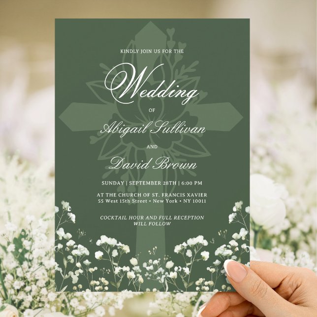 Invitación Baby's Breath on Sage Green Religious Wedding (Subido por el creador)