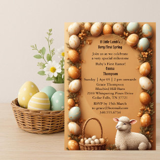 Invitación Babys First Easter Pastel Green Spring Lamb Party