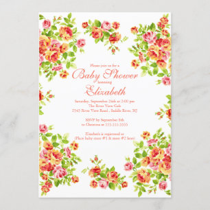 Invitación BabyShower floral subió melocotón rosado bonito