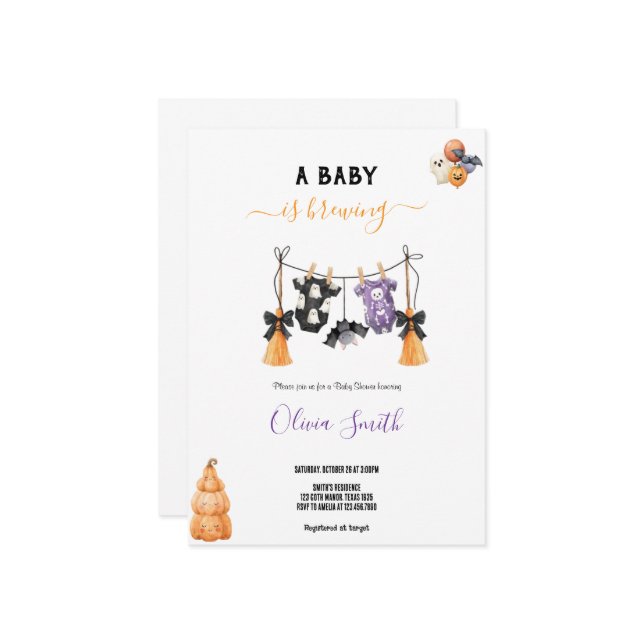 INVITACIÓN BABYSHOWER HALLOWEEN VIBE PARTY INVITATION (Anverso/Reverso In Situ)