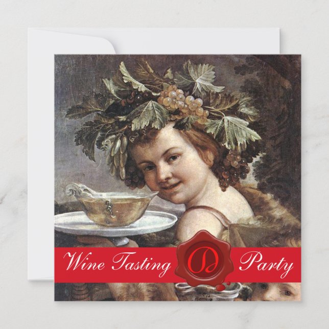 INVITACIÓN BACCHUS, FIESTA DE CATA DE VINO SELLO DE LACRE ROJ (Anverso)