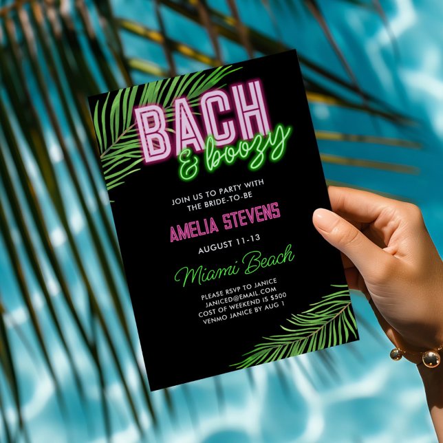 Invitación Bach & Boozy Neon Green & Pink Tropical Weekend (Subido por el creador)