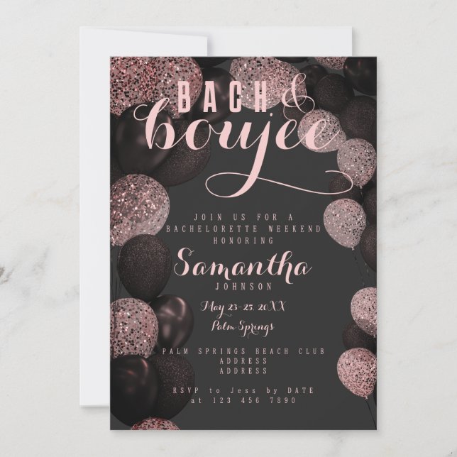 Invitación BACH Boujee Black Pink Balloons Bachelorette Party (Anverso)
