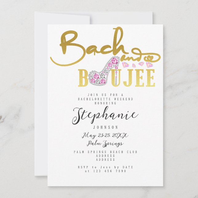 Invitación Bach & Boujee Gold Diamond Glam Bachelorette Party (Anverso)