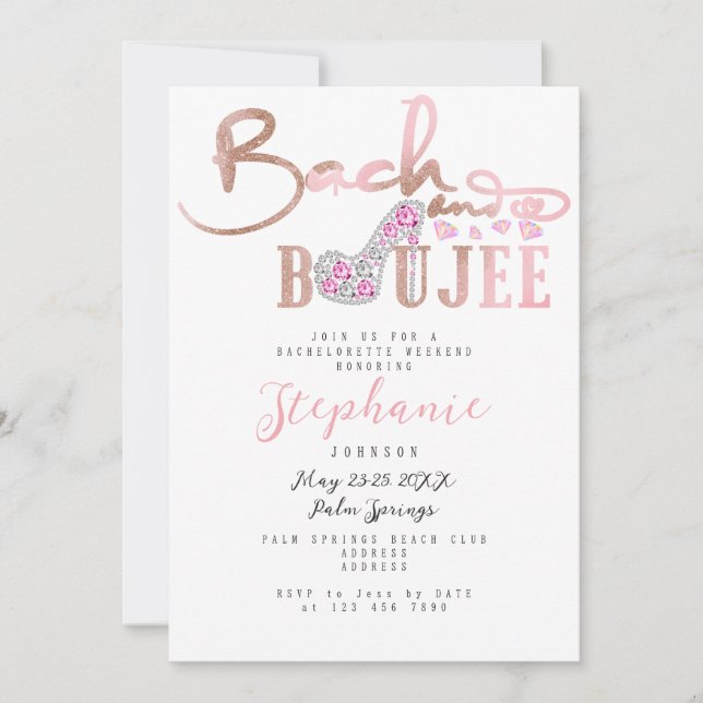 Invitación Bach & Boujee Rosa Diamond Glam Bachelorette (Anverso)