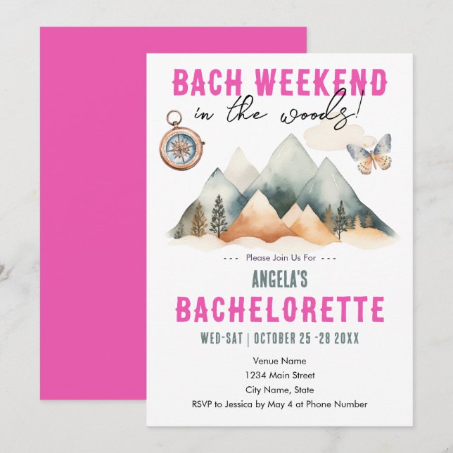 Invitación Bach en la fiesta de la Bachelorette Camping Woods (Anverso / Reverso)