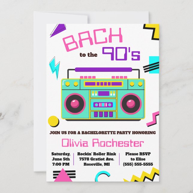 Invitación Bach para la fiesta de la soltera de los años 90 (Anverso)