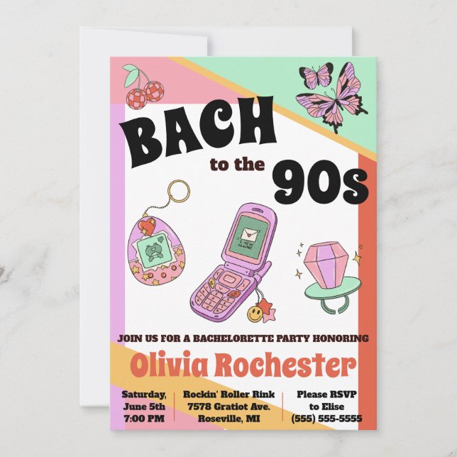 Invitación Bach para la fiesta de la soltera de los años 90 (Anverso)