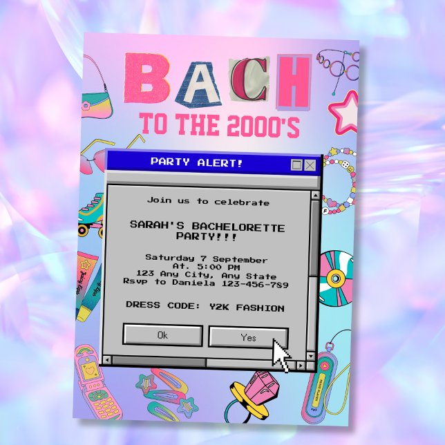 Invitación Bach para la fiesta de la soltera del año 2000 (Bach To The 2000's Y2K Bachelorette Party Invitation)