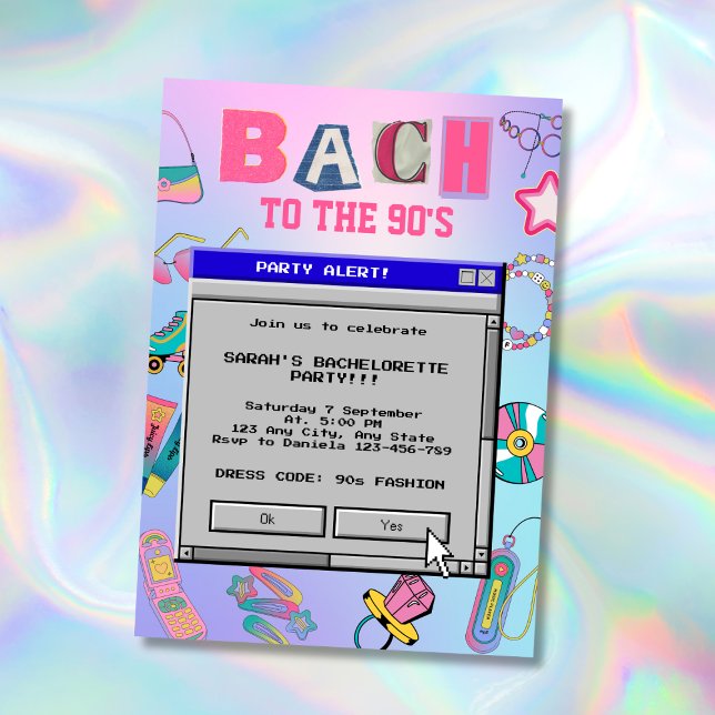 Invitación Bach para la Fiesta Retro Bachelorette de los años (Bach To The 90's Retro Bachelorette Party Invitation)