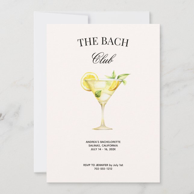 Invitación Bach Social Club Lemon Cocktail con código QR (Anverso)