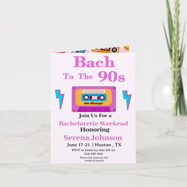 Invitación Bach to the 90s Cassette Tape Bachelorette Weekend (Anverso)