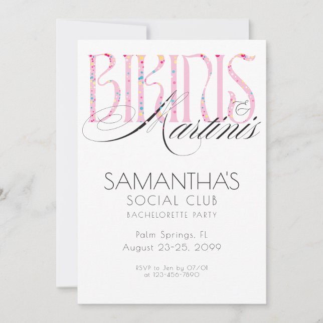 Invitación Bach Tropical Bikinis Beach Bach Martini (Anverso)