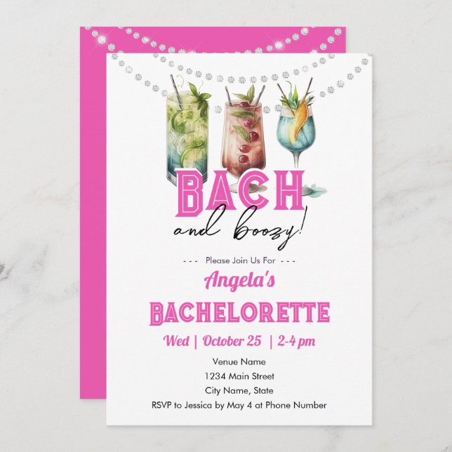 Invitación Bach y Boozy Bachelorette (Anverso / Reverso)