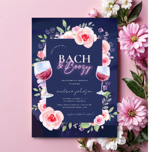 Invitación Bach y Boozy Neon y Floral Rosa Despedida de Solte