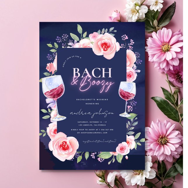 Invitación Bach y Borrachera Neon y Floral Rosa Despedida de  (Subido por el creador)