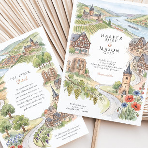 Invitación Bacharach Alemania Acuarela Valle del Rin Boda