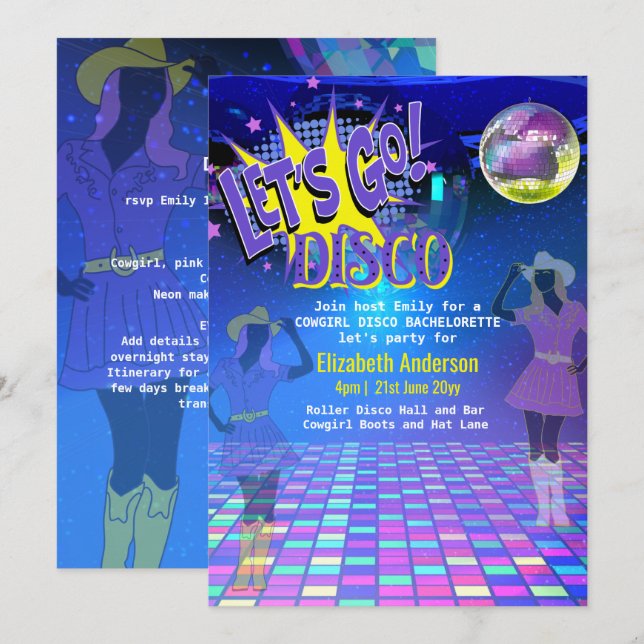 Invitación Bachelette Disco Bachelorette, la última riada de  (Anverso / Reverso)