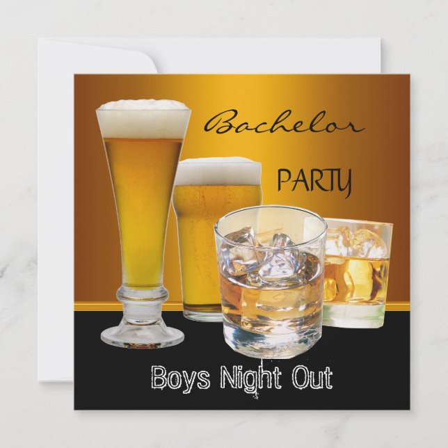 Invitación Bacheller Party Bebe Beer Boers Noche Fuera, (Anverso)