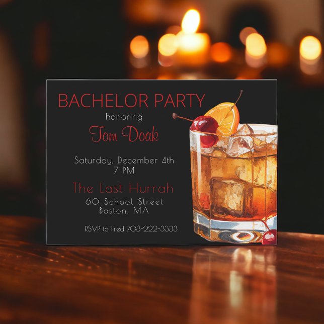 Invitación Bacheller Party Black Old Fashion Drink (Subido por el creador)