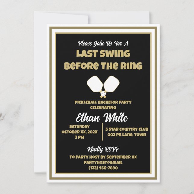 Invitación Bacheller Party Boda de baloncesto negro y oro (Anverso)