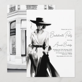 Invitación Bachelor blanco y negro de la estética del dinero 