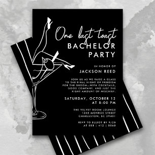 Invitación Bachelor Martini de la última tostada negra y blan