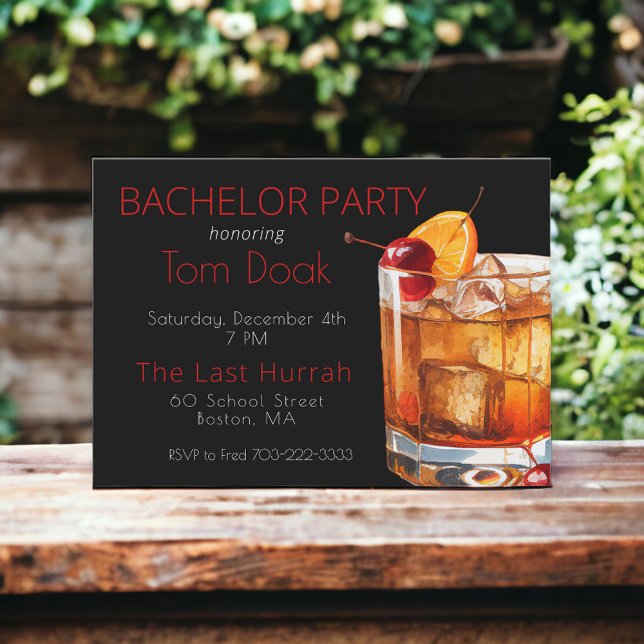 Invitación Bachelor Party Black Modern Old Fashion Drink (Subido por el creador)