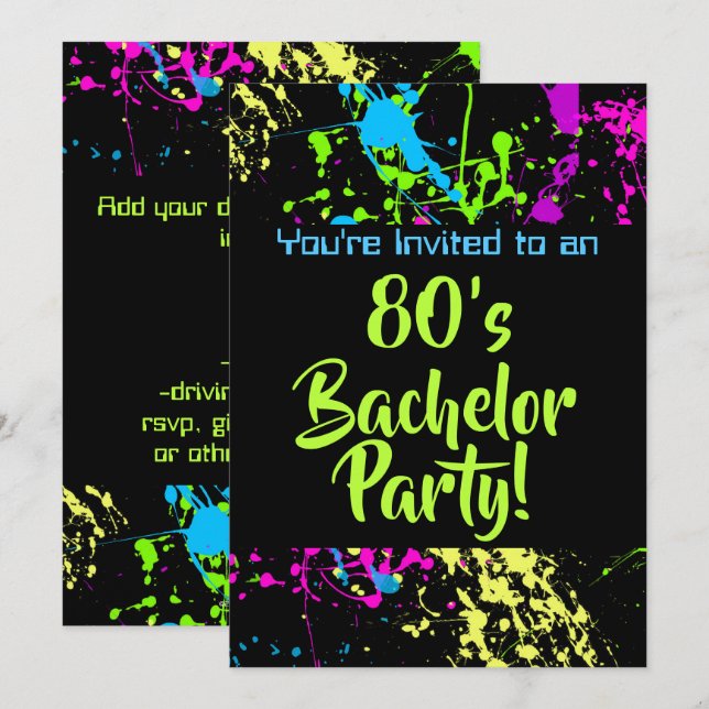 Invitación Bachelor Party de los años 80 (Anverso / Reverso)