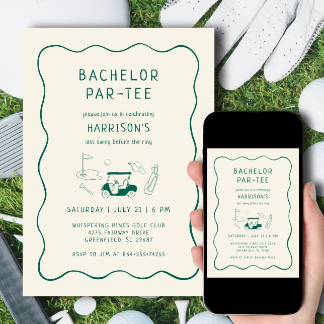 Invitación Bachelor Party Golf Theme Minimal Green (Subido por el creador)