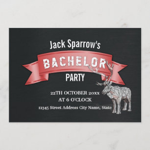 Invitación Bachelor Stag Fiesta Cinta roja Textura Metalizado