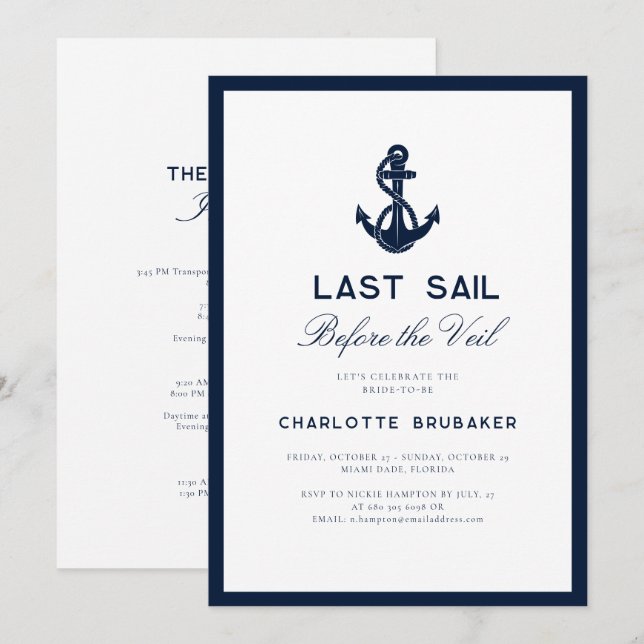 Invitación Bachelorette Anchor Nautico Itinerario Fin de Sema (Anverso / Reverso)