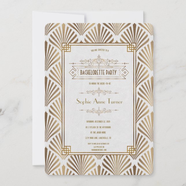 Invitación Bachelorette Art Deco Black Gatsby 1920 (Anverso)