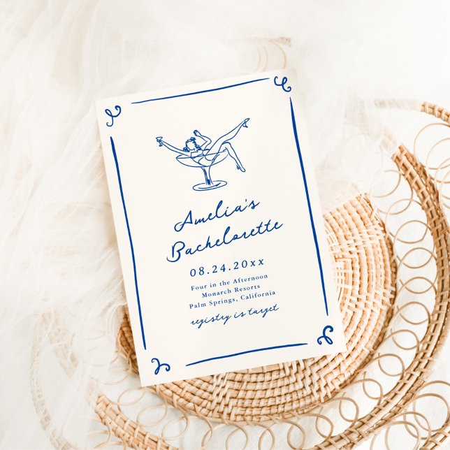Invitación Bachelorette azul de la Marina dibujada a mano cap (Subido por el creador)
