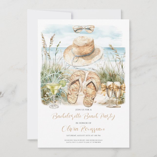 Invitación Bachelorette Beach Fiesta Watercolor (Anverso)