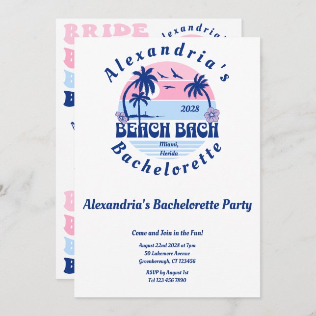 Invitación Bachelorette Beach Fiesta Wavy Retro (Anverso / Reverso)
