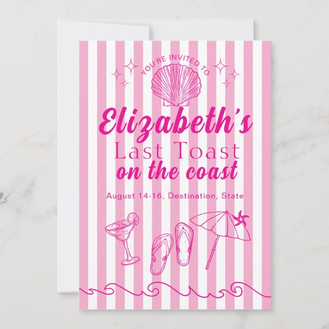 Invitación Bachelorette Beach Party Last Toast On the Coast (Anverso)
