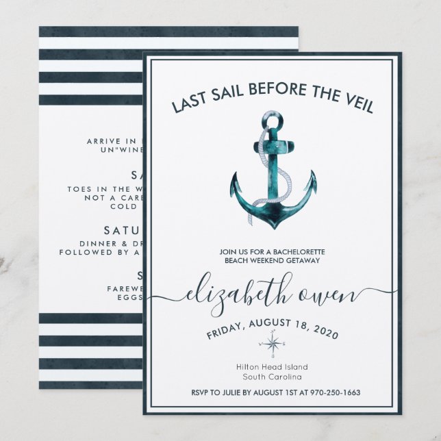 Invitación Bachelorette Beach Weekend Bridal (Anverso / Reverso)