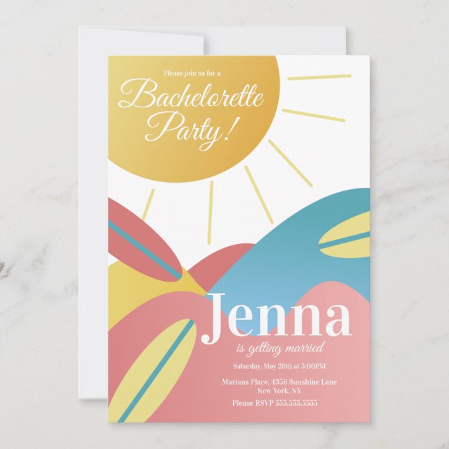 Invitación Bachelorette Bridal Shower Beach Surfing Invitatim (Anverso)