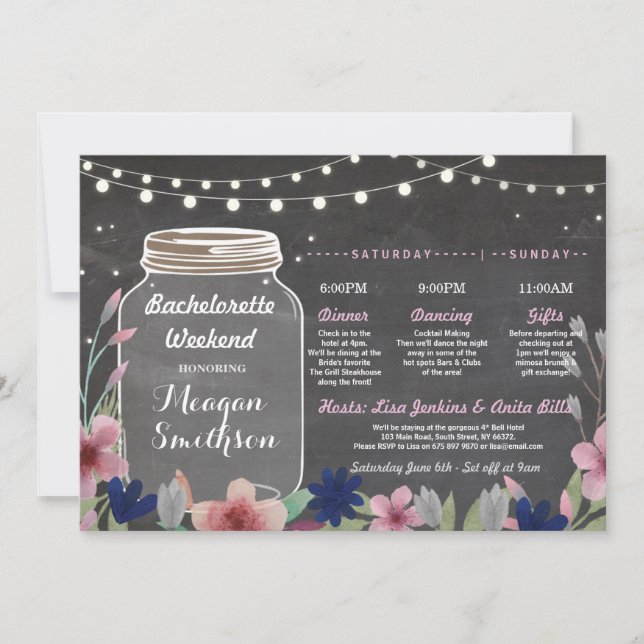 Invitación Bachelorette Bridal Shower Itinerary Jar Chalk (Anverso)