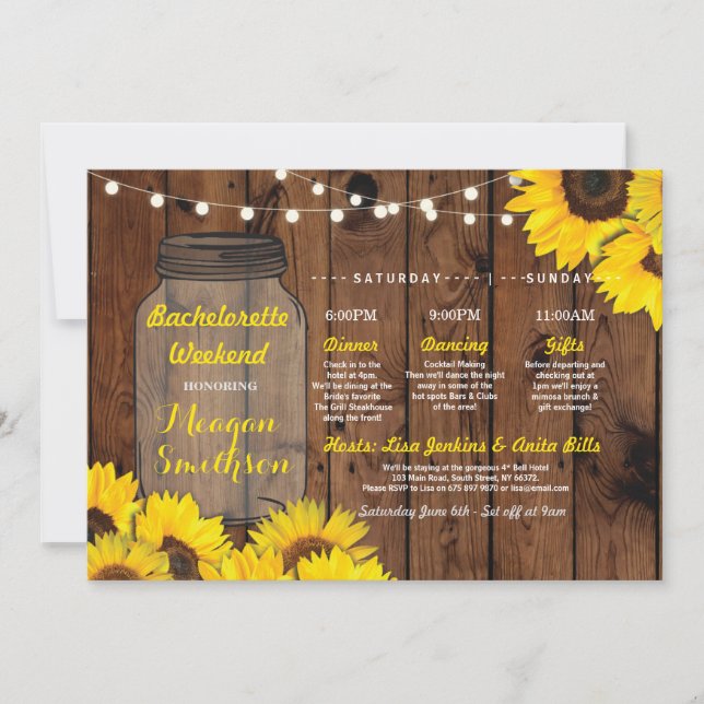 Invitación Bachelorette Bridal Shower Itinerary Jar Sunflower (Anverso)